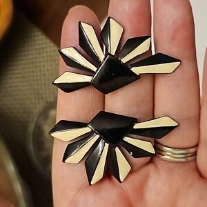 Vintage Black and Cream Metal Earrings